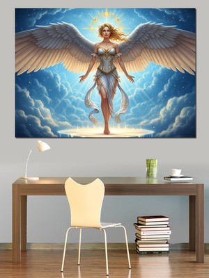 Karizma Tablo Bulutlarda Kanatlı Melek Figürü Dekoratif Kanvas - Mdf Ahşap Tablo
