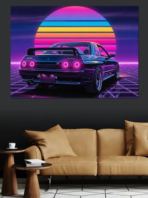 Karizma Tablo Neon Işıklı Retro Araba Dekoratif Kanvas - Mdf Ahşap Tablo