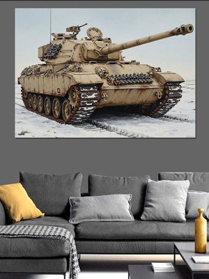Karizma Tablo Çöl Kamuflajlı Savaş Tankı Dekoratif Kanvas - Mdf Ahşap Tablo