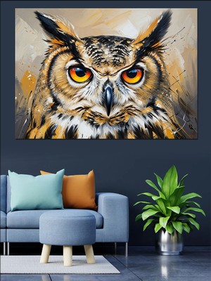 Artmeg Baykuş Yüzü Yakın Çekim Dekoratif Kanvas - Mdf Ahşap Tablo