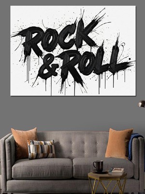 Karizma Tablo Rock And Roll Yazısı Dekoratif Kanvas - Mdf Ahşap Tablo