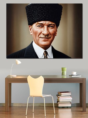 Karizma Tablo Gülümseyen Atatürk Dekoratif Kanvas - Mdf Ahşap Tablo