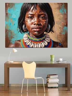 Karizma Tablo Afrikalı Yerli Kadın Portresi Dekoratif Kanvas - Mdf Ahşap Tablo