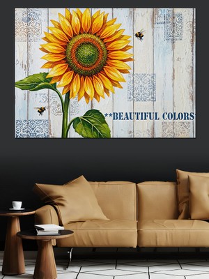Karizma Tablo Arı ve Ayçiçeği Resmi Dekoratif Kanvas - Mdf Ahşap Tablo