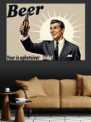 Karizma Tablo Retro Bira Içen Adam Dekoratif Kanvas - Mdf Ahşap Tablo