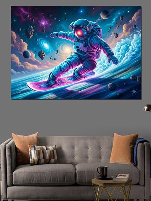 Karizma Tablo Uzayda Kayak Yapan Astronot Dekoratif Kanvas - Mdf Ahşap Tablo