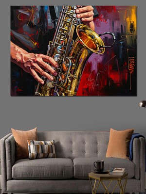 Artmeg Saksafon Çalan Müzisyen Elleri Dekoratif Kanvas - Mdf Ahşap Tablo