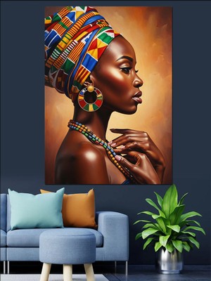Karizma Tablo Afrikalı Kadın Etnik Portre Dekoratif Kanvas - Mdf Ahşap Tablo