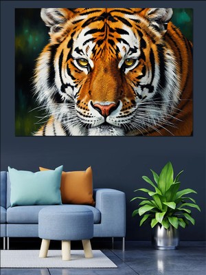 Karizma Tablo Kaplan Yüzü Yakın Çekim Dekoratif Kanvas - Mdf Ahşap Tablo