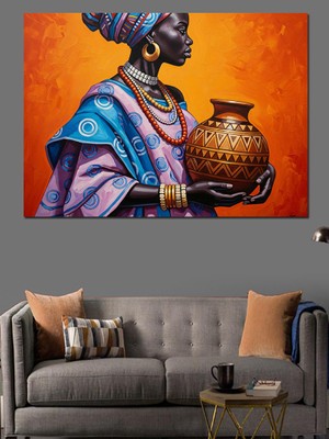 Karizma Tablo Testili Afrikalı Kadın Portresi Dekoratif Kanvas - Mdf Ahşap Tablo