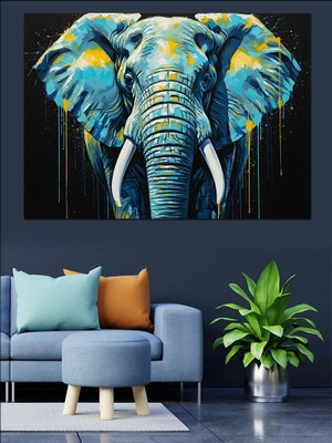 Karizma Tablo Renkli Fil Başı Portresi Dekoratif Kanvas - Mdf Ahşap Tablo