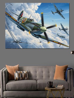 Karizma Tablo Savaş Uçakları Hava Muharebesi Dekoratif Kanvas - Mdf Ahşap Tablo