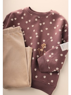 Cigit Kadife Taytlı Sweatshirt Takım 2-10 Yaş A Kahve