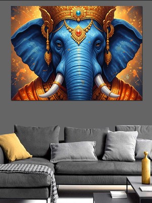 Karizma Tablo Mavi Fil Tanrı Ganesha Dekoratif Kanvas - Mdf Ahşap Tablo