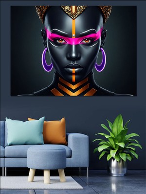 Karizma Tablo Neon Işıklı Kadın Yüzü Dekoratif Kanvas - Mdf Ahşap Tablo