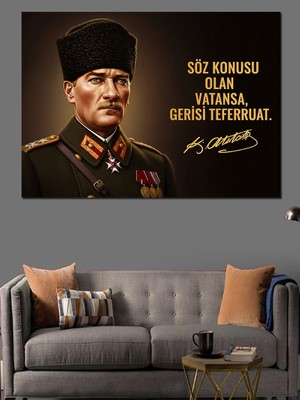 Karizma Tablo Atatürk Portresi ve Sözü Dekoratif Kanvas - Mdf Ahşap Tablo