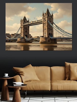 Karizma Tablo Londra Köprüsü Şehir Manzarası Dekoratif Kanvas - Mdf Ahşap Tablo