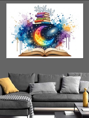 Karizma Tablo Uzay Temalı Sihirli Kitap Dekoratif Kanvas - Mdf Ahşap Tablo