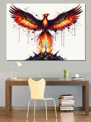Karizma Tablo Alevli Anka Kuşu Çizimi Dekoratif Kanvas - Mdf Ahşap Tablo