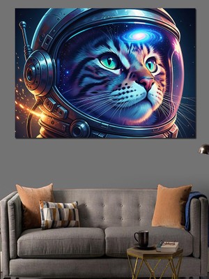 Karizma Tablo Astronot Başlıklı Kedi Portresi Dekoratif Kanvas - Mdf Ahşap Tablo