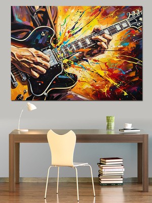 Karizma Tablo Gitar Çalan Müzisyen Resmi Dekoratif Kanvas - Mdf Ahşap Tablo