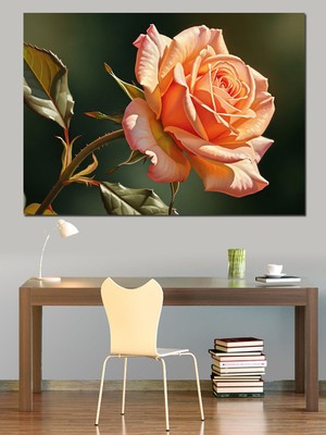 Karizma Tablo Yumuşak Turuncu Gül Resmi Dekoratif Kanvas - Mdf Ahşap Tablo
