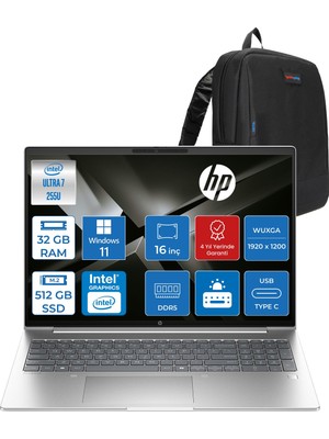 Hp Probook 4 G1I Intel Ultra7 255U 32GB Ddr5 512GB SSD Intel® Grafik IPS 300 Nits 16''inç 1920 x 1200 WIN11PRO Taşınabilir Bilgisayar D03KJETP12+ZETTAÇANTA