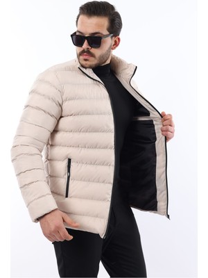 Comstar Erkek Trend Fermuarlı Şık Krem Şişme Mont