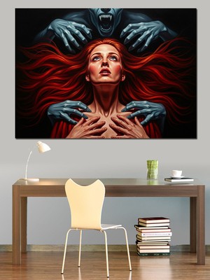 Artmeg Şeytan Elleri ve Kadın Dekoratif Kanvas - Mdf Ahşap Tablo