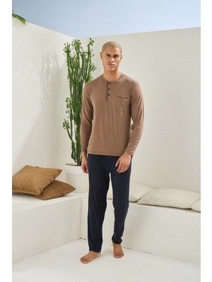 Kocabey  9220 Erkek Midi Yaka Uzun Kol Pijama Takım