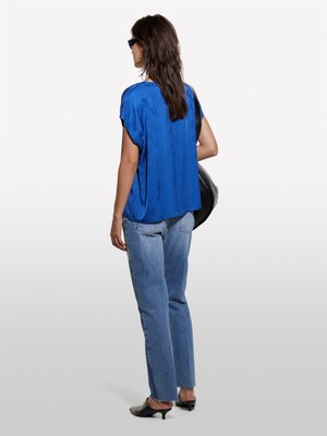 Sisley KDN_%100 Viskoz Normal Kesim Kimono Kollu V Yaka Bluz Kadın Saks Mavisi Bluz - 324A57U5LQ07Q