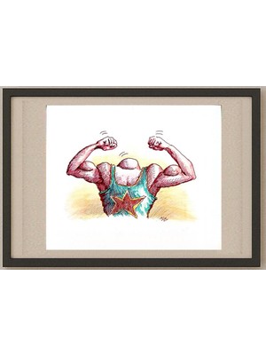 Karikatural Serik Kulmeshkenov 22X18CM Orijinal Karikatür Tablo