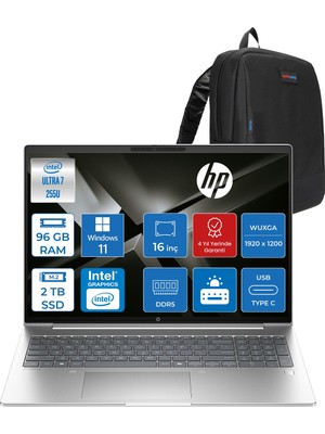 Hp Probook 4 G1I Intel Ultra7 255U 96GB Ddr5 2tb SSD Intel® Grafik IPS 300 Nits 16''inç 1920 x 1200 WIN11PRO Taşınabilir Bilgisayar D03KJETP34+ZETTAÇANTA