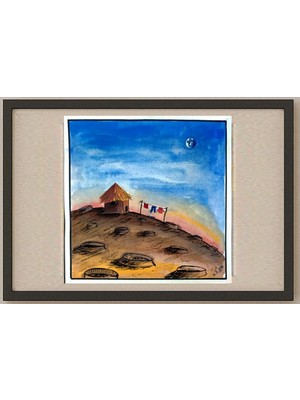 Karikatural Gholam Hossein Hajiagha 18X18CM Orijinal Karikatür Tablo