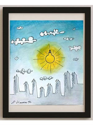 Karikatural Ali Kassainn 22X18CM Orijinal Karikatür Tablo