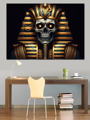 Artmeg Iskelet Firavun Altın Maske Dekoratif Kanvas - Mdf Ahşap Tablo