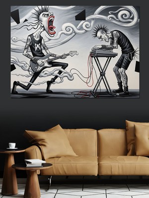 Karizma Tablo Gitar Çalan Punk Müzisyenler Dekoratif Kanvas - Mdf Ahşap Tablo