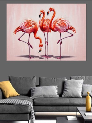 Artmeg Iki Pembe Flamingo Kuşu Dekoratif Kanvas - Mdf Ahşap Tablo