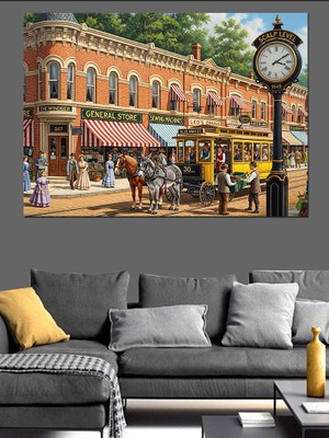 Karizma Tablo Eski Şehir Tramvay Resmi Dekoratif Kanvas - Mdf Ahşap Tablo