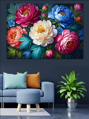 Artmeg Yağlı Boya Çiçek Buketi Dekoratif Kanvas - Mdf Ahşap Tablo