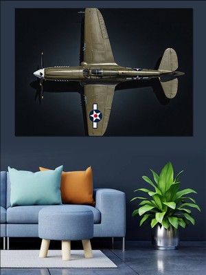 Artmeg Üstten Görünüm Savaş Uçağı Dekoratif Kanvas - Mdf Ahşap Tablo