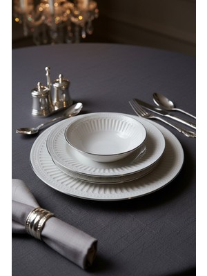 Kütahya Home Valencia Silver Gümüş Yaldızlı 24 Parça Porselen Yemek Takımı – Şık Ince Kenar Detaylı