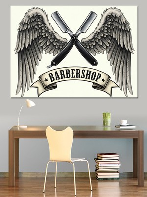 Karizma Tablo Kanatlı Berber Tabela Tasarımı Dekoratif Kanvas - Mdf Ahşap Tablo