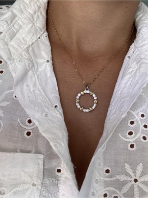 Hercy 316 L Paslanmaz Çelik Zirkon Taşlı Halka Kolye | Yuvarlak Kolye | Gold Kalp Kolye