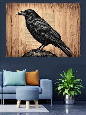 Artmeg Taş Üzerinde Karga Dekoratif Kanvas - Mdf Ahşap Tablo