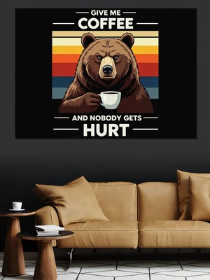 Karizma Tablo Kahve Içen Ayı Posteri Dekoratif Kanvas - Mdf Ahşap Tablo