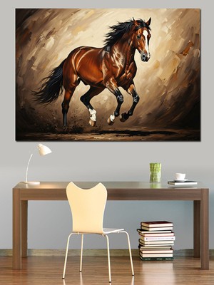 Karizma Tablo Koşan Kahverengi At Tablosu Dekoratif Kanvas - Mdf Ahşap Tablo
