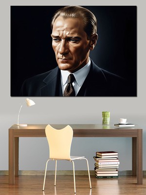 Artmeg Atatürk Ciddi Bakış Portresi Dekoratif Kanvas - Mdf Ahşap Tablo