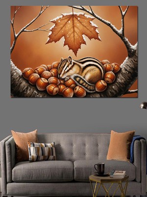 Karizma Tablo Sincap ve Meşe Palamudu Dekoratif Kanvas - Mdf Ahşap Tablo