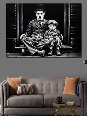 Artmeg Charlie Chaplin ve Çocuk Dekoratif Kanvas - Mdf Ahşap Tablo